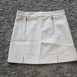 Francesca's Collections Cream Vegan Leather A-Line Mini Skirt with  Zippers